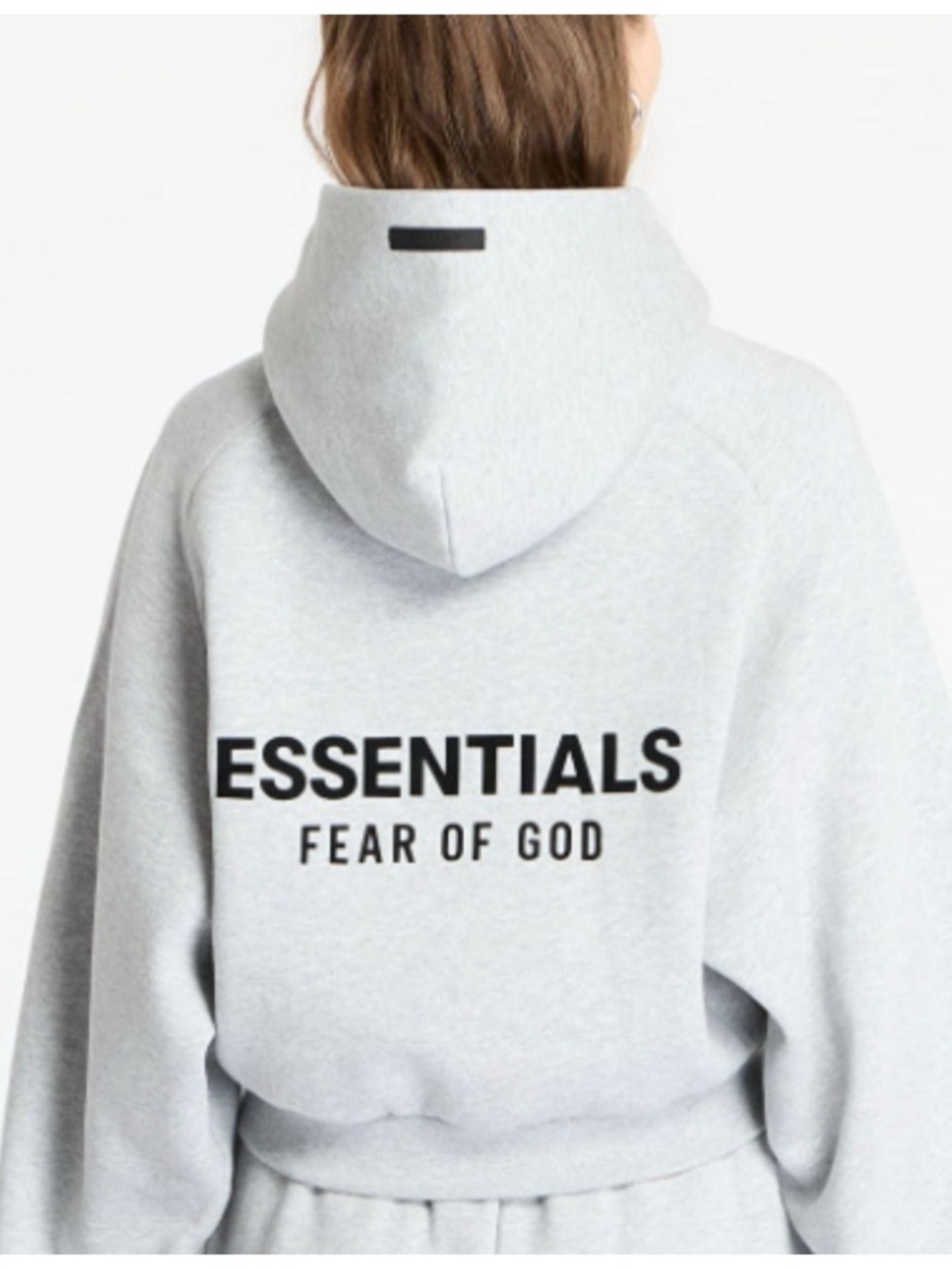 Fear Of God Essentials Women’s Sz L Gray Hoodie Sweatshirt Cropped Fleece